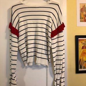 English Factory Striped Ruffle Sleeve Sweater